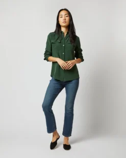 Hannah Blouse In Hunter Silk Crepe De Chine -ULLA JOHNSON SHOP S71397 1033