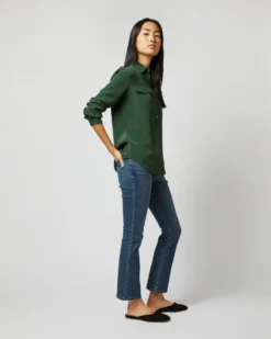Hannah Blouse In Hunter Silk Crepe De Chine -ULLA JOHNSON SHOP S71397 1047