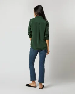 Hannah Blouse In Hunter Silk Crepe De Chine -ULLA JOHNSON SHOP S71397 1057