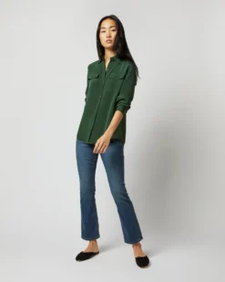 Hannah Blouse In Hunter Silk Crepe De Chine