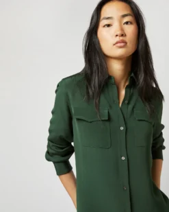 Hannah Blouse In Hunter Silk Crepe De Chine -ULLA JOHNSON SHOP S71397 1089