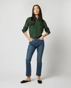 Hannah Blouse In Hunter Silk Crepe De Chine -ULLA JOHNSON SHOP S71397 1133