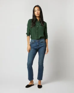 Hannah Blouse In Hunter Silk Crepe De Chine -ULLA JOHNSON SHOP S71397 1137
