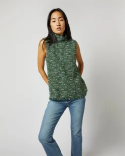 Sleeveless Ana Fringe Top In Green/Pink Tweed -ULLA JOHNSON SHOP S71405 6154