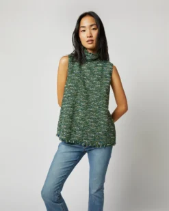 Sleeveless Ana Fringe Top In Green/Pink Tweed -ULLA JOHNSON SHOP S71405 6179