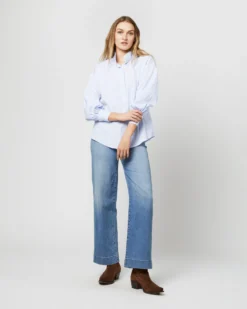 Anaya Popover Shirt In Light Blue Stripe Poplin