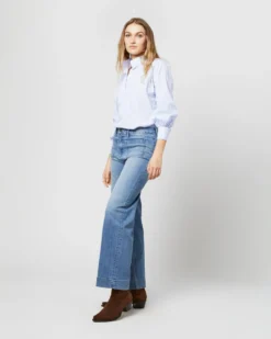 Anaya Popover Shirt In Light Blue Stripe Poplin -ULLA JOHNSON SHOP S71406 2189