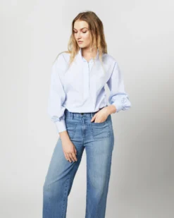 Anaya Popover Shirt In Light Blue Stripe Poplin -ULLA JOHNSON SHOP S71406 2215