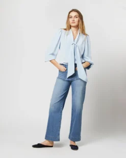Helene Tie-Neck Blouse In Pale Blue Silk Crepe De Chine