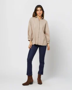 Volume Kimono Shirt In Camel Brushed Herringbone