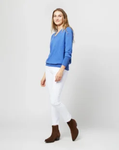 Cydney Boyfriend V-Neck Sweater In Bright Blue Cashmere -ULLA JOHNSON SHOP S71426 1692