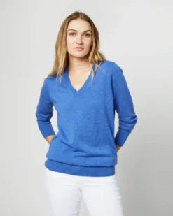 Cydney Boyfriend V-Neck Sweater In Bright Blue Cashmere -ULLA JOHNSON SHOP S71426 1728