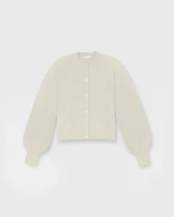 Stella Tuck-Stitch Cardigan In Rice Cashmere