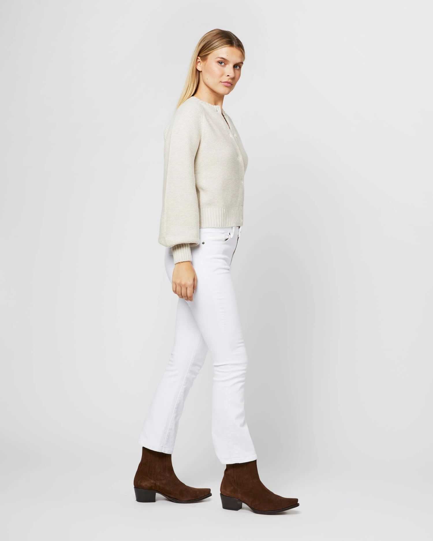 Stella Tuck-Stitch Cardigan In Rice Cashmere 4 Stella Tuck-Stitch Cardigan In Rice Cashmere - Image 4