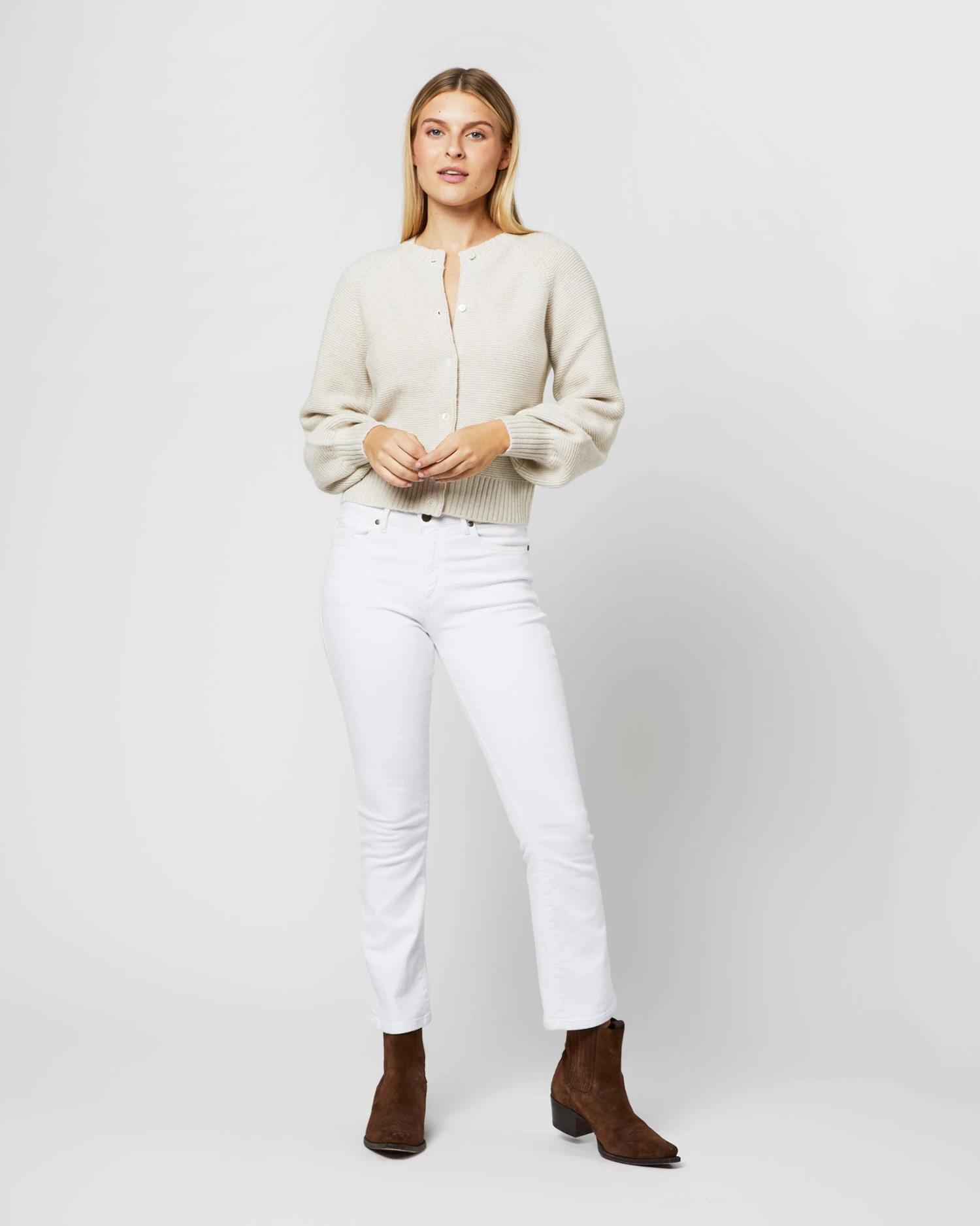 Stella Tuck-Stitch Cardigan In Rice Cashmere 2 Stella Tuck-Stitch Cardigan In Rice Cashmere - Image 2