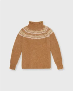 Marge Fairisle Sweater In Camel Brushed Wool/Alpaca Blend