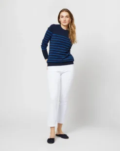 Cydney Boyfriend Crewneck Sweater In Navy/Blue Stripe Cashmere 7 Cydney Boyfriend Crewneck Sweater In Navy/Blue Stripe Cashmere -ULLA JOHNSON SHOP S71454 1421