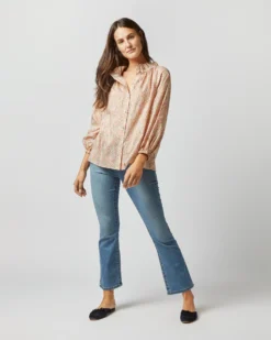 Button-Front Kamille Blouse In Orange Multi Naiad Liberty Fabric