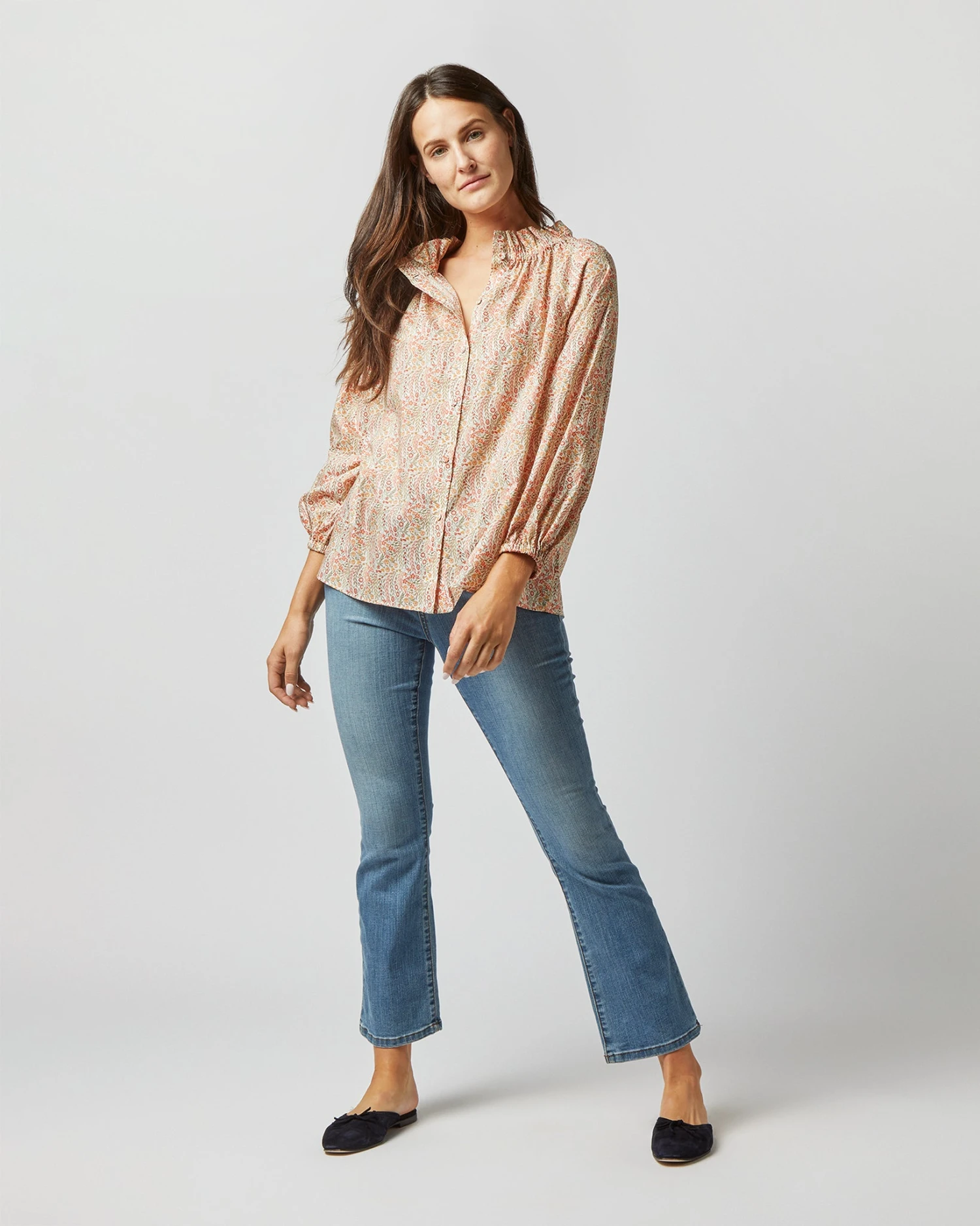 Button-Front Kamille Blouse In Orange Multi Naiad Liberty Fabric 1 Button-Front Kamille Blouse In Orange Multi Naiad Liberty Fabric