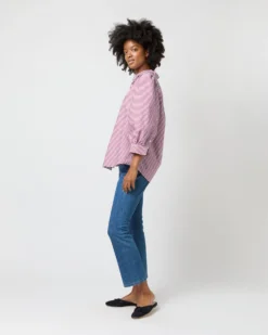 Geraldine Popover Shirt In Red Horizontal Bengal Stripe Poplin -ULLA JOHNSON SHOP S71621 2439