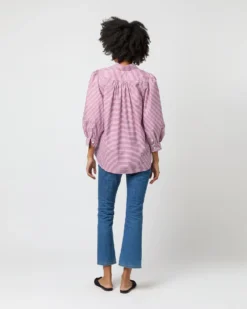 Geraldine Popover Shirt In Red Horizontal Bengal Stripe Poplin -ULLA JOHNSON SHOP S71621 2446