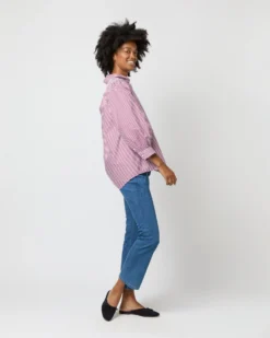 Geraldine Popover Shirt In Red Horizontal Bengal Stripe Poplin -ULLA JOHNSON SHOP S71621 2453