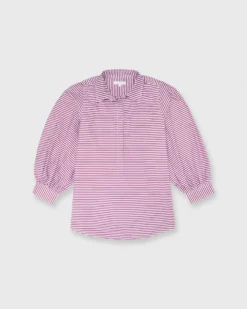 Geraldine Popover Shirt In Red Horizontal Bengal Stripe Poplin