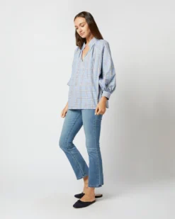 Liya Top In Blue Multi Plaid Poplin -ULLA JOHNSON SHOP S71626 2573