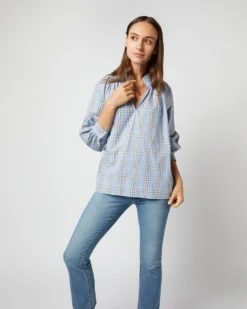 Liya Top In Blue Multi Plaid Poplin -ULLA JOHNSON SHOP S71626 2622