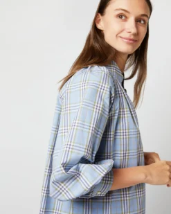 Liya Top In Blue Multi Plaid Poplin -ULLA JOHNSON SHOP S71626 2642