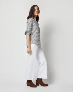 Frill Shirt In Dark Olive Awning Stripe Cotton 12 Frill Shirt In Dark Olive Awning Stripe Cotton -ULLA JOHNSON SHOP S71627 1458