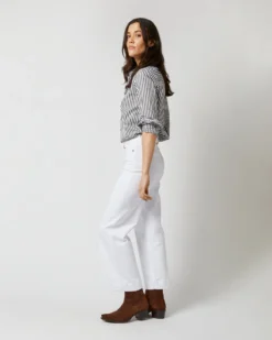 Frill Shirt In Dark Olive Awning Stripe Cotton 11 Frill Shirt In Dark Olive Awning Stripe Cotton -ULLA JOHNSON SHOP S71627 1487