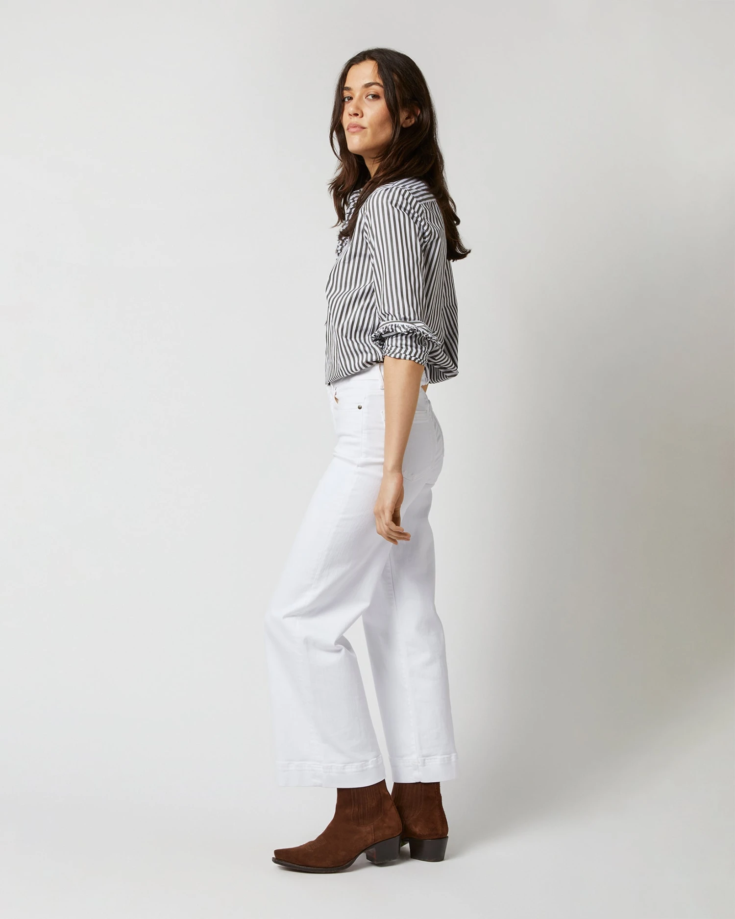 Frill Shirt In Dark Olive Awning Stripe Cotton 5 Frill Shirt In Dark Olive Awning Stripe Cotton - Image 5