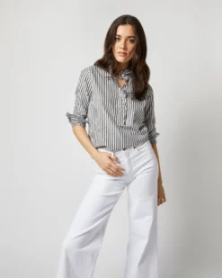 Frill Shirt In Dark Olive Awning Stripe Cotton 9 Frill Shirt In Dark Olive Awning Stripe Cotton -ULLA JOHNSON SHOP S71627 1522