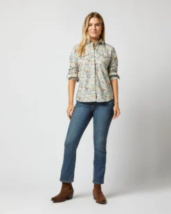 Western Shirt In Ivory Multi Rachel Liberty Fabric