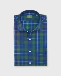 Spread Collar Sport Shirt In Green/Blue/Yellow Plaid Poplin