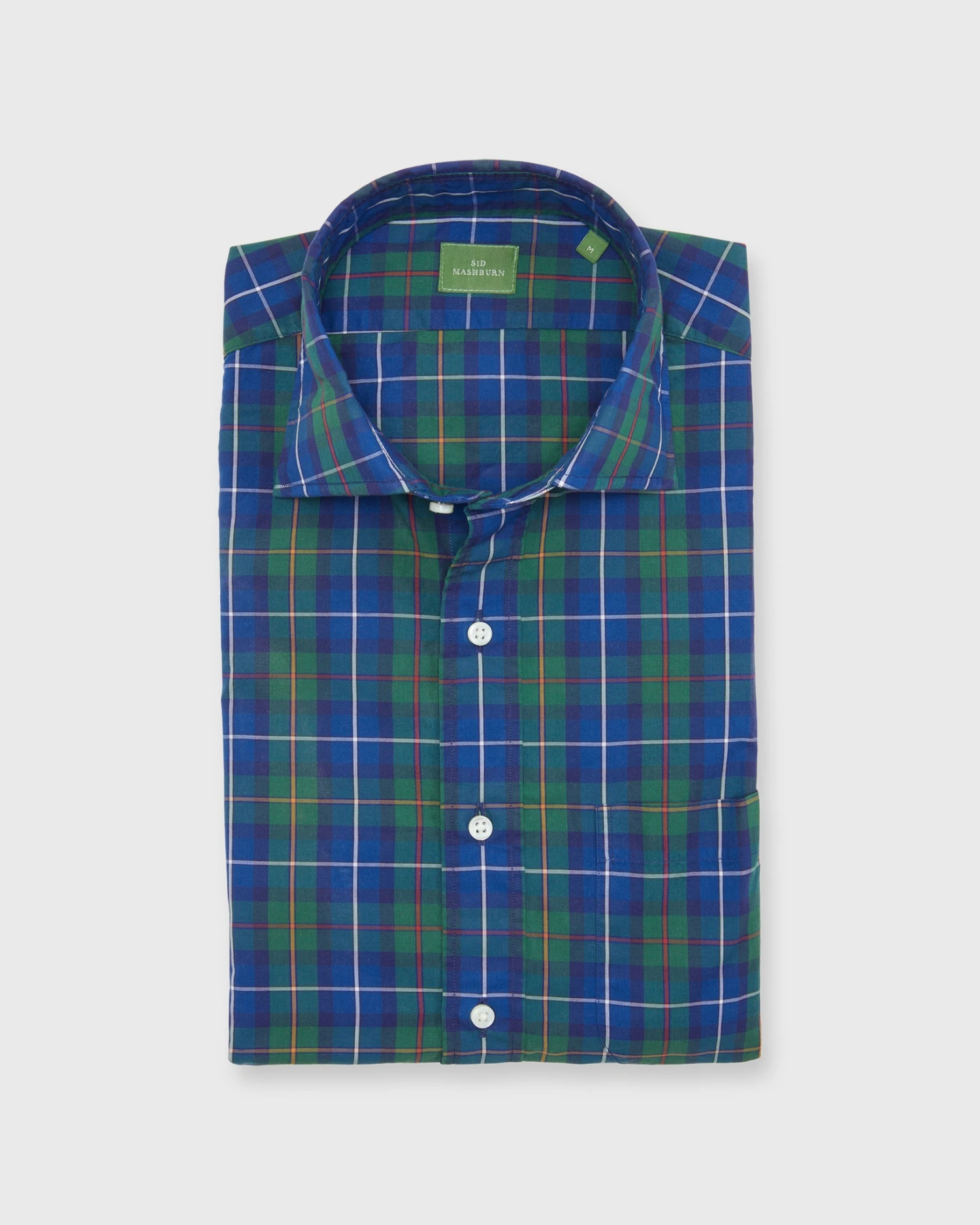 Spread Collar Sport Shirt In Green/Blue/Yellow Plaid Poplin 1 Spread Collar Sport Shirt In Green/Blue/Yellow Plaid Poplin
