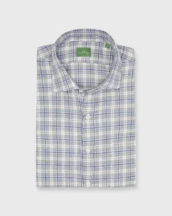 Spread Collar Sport Shirt In Grey/Navy/Ochre Plaid Brushed Twill