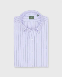 Button-Down Sport Shirt In Lavender/Hunter Wide Stripe Oxford