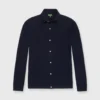 Long-Sleeved Full-Placket Sweater In Navy Cotton