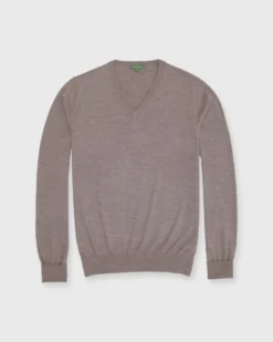 Fine-Gauge V-Neck Sweater In Otter Escorial Wool