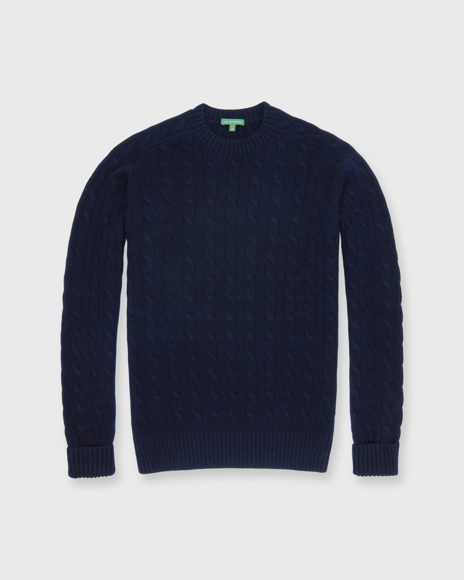 Cable-Knit Crewneck Sweater In Navy Cashmere 1 Cable-Knit Crewneck Sweater In Navy Cashmere