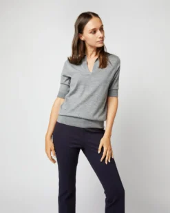 Half-Sleeved Georgina Sweater In Oxford Grey Cashmere -ULLA JOHNSON SHOP S71890 1266