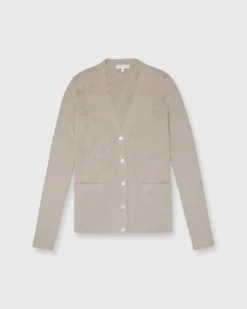 Nia Long-Sleeved Ribbed Cardigan In Latte Cotton/Silk