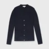 Nia Long-Sleeved Ribbed Cardigan In Navy Cotton/Silk