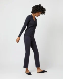 Nia Long-Sleeved Ribbed Cardigan In Navy Cotton/Silk -ULLA JOHNSON SHOP S71894 1894