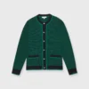 Katie Cardigan In Green/Navy Cotton/Cashmere