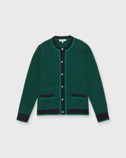 Katie Cardigan In Green/Navy Cotton/Cashmere