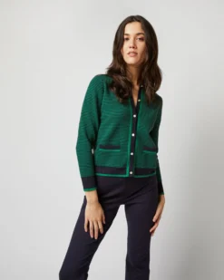 Katie Cardigan In Green/Navy Cotton/Cashmere -ULLA JOHNSON SHOP S71897 2558