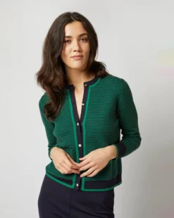 Katie Cardigan In Green/Navy Cotton/Cashmere -ULLA JOHNSON SHOP S71897 2579